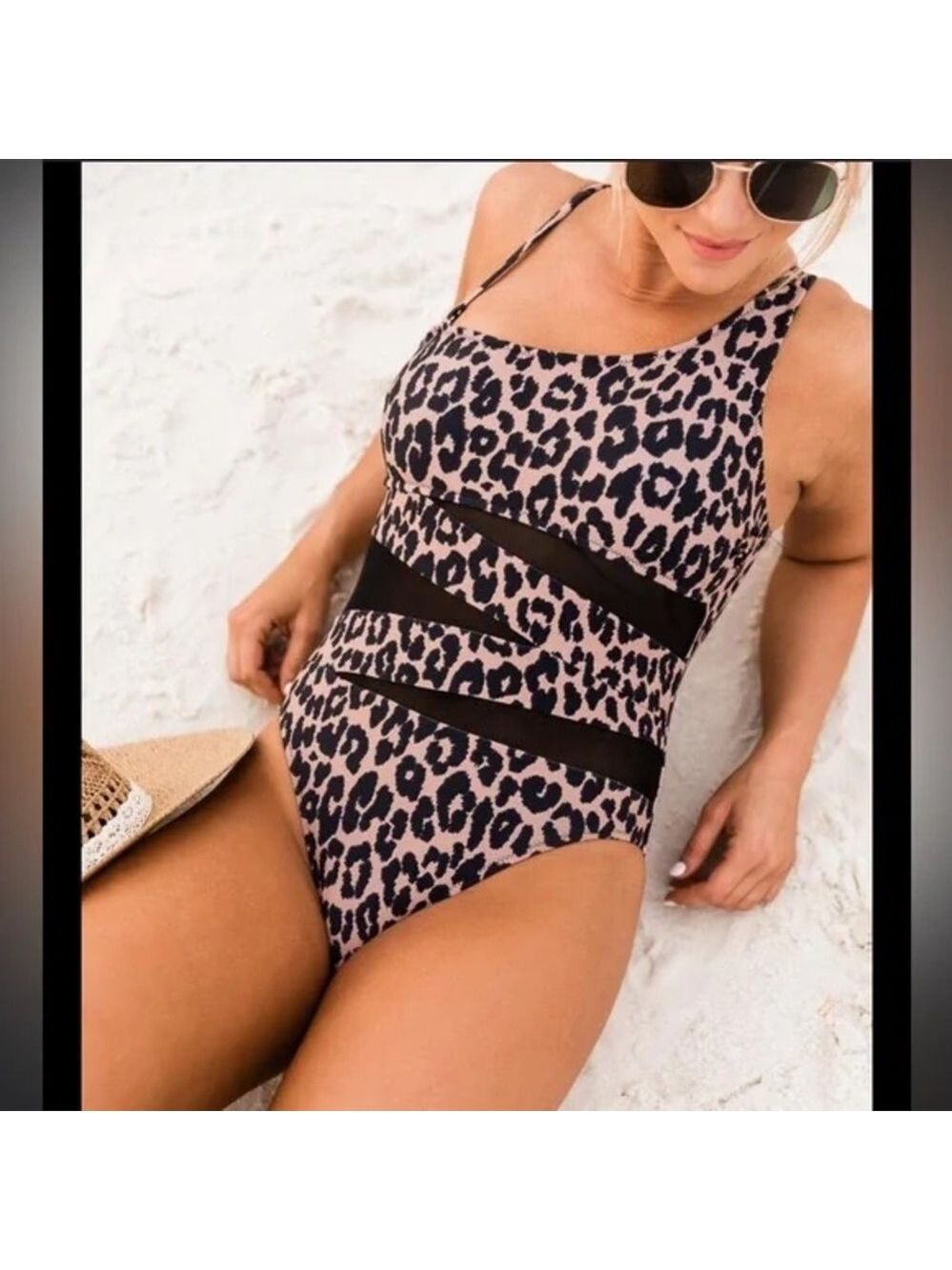 Pink Lily Meet Me At Waikiki Leopard Print One Piece Bathing Suit Medium